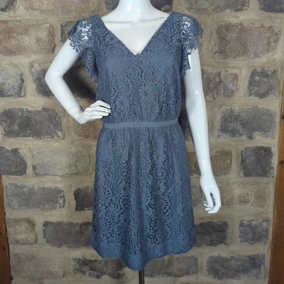 Madewell Blue Lace Lined Flutter Sleeve Mini‎ Dress V Neck Women’s 2 - Picture 1 of 14